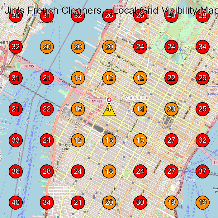 Jin's French Cleaners GeoGrid visibility map for Laundry Service in New York